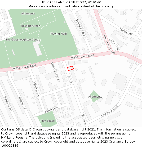 1B, CARR LANE, CASTLEFORD, WF10 4PJ: Location map and indicative extent of plot