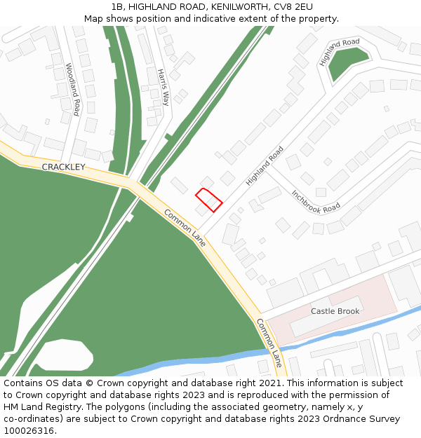 1B, HIGHLAND ROAD, KENILWORTH, CV8 2EU: Location map and indicative extent of plot