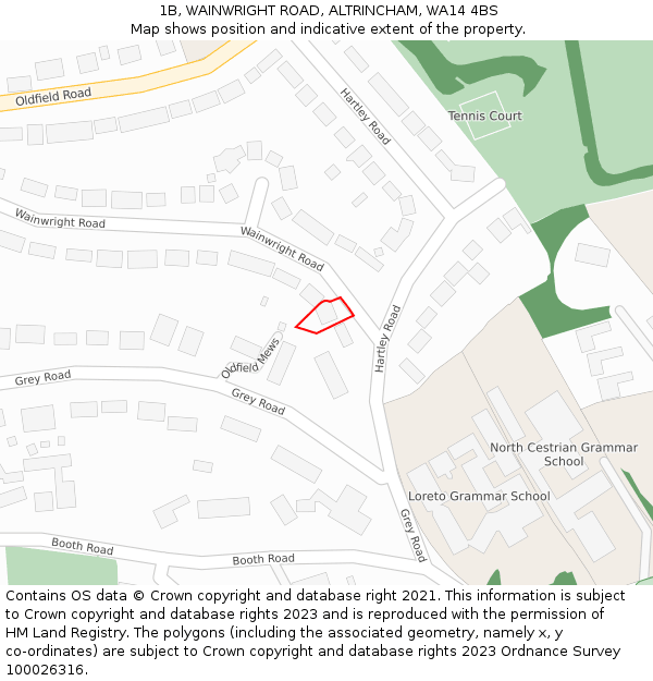 1B, WAINWRIGHT ROAD, ALTRINCHAM, WA14 4BS: Location map and indicative extent of plot