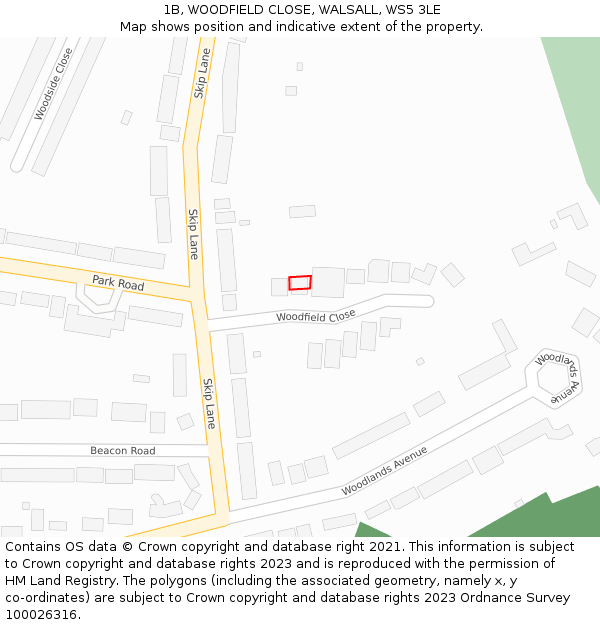 1B, WOODFIELD CLOSE, WALSALL, WS5 3LE: Location map and indicative extent of plot