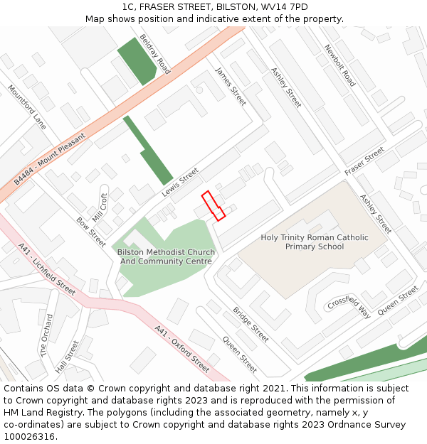 1C, FRASER STREET, BILSTON, WV14 7PD: Location map and indicative extent of plot