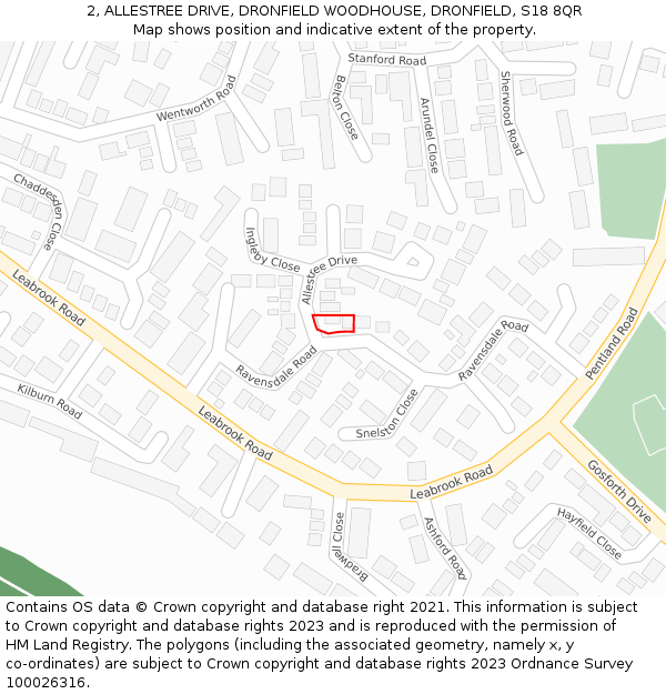 2, ALLESTREE DRIVE, DRONFIELD WOODHOUSE, DRONFIELD, S18 8QR: Location map and indicative extent of plot