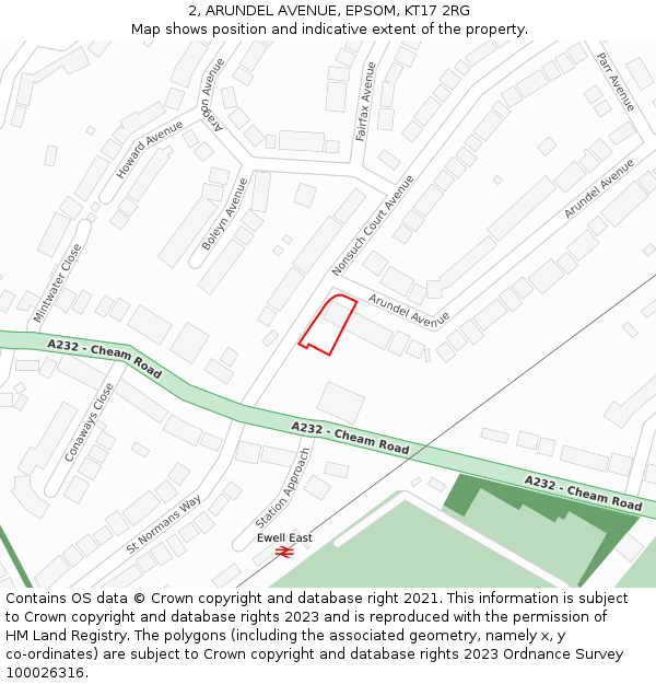 2, ARUNDEL AVENUE, EPSOM, KT17 2RG: Location map and indicative extent of plot