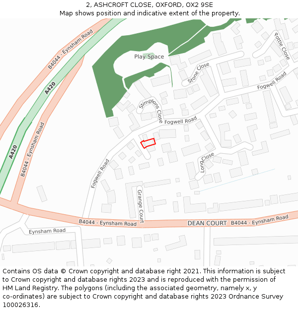 2, ASHCROFT CLOSE, OXFORD, OX2 9SE: Location map and indicative extent of plot