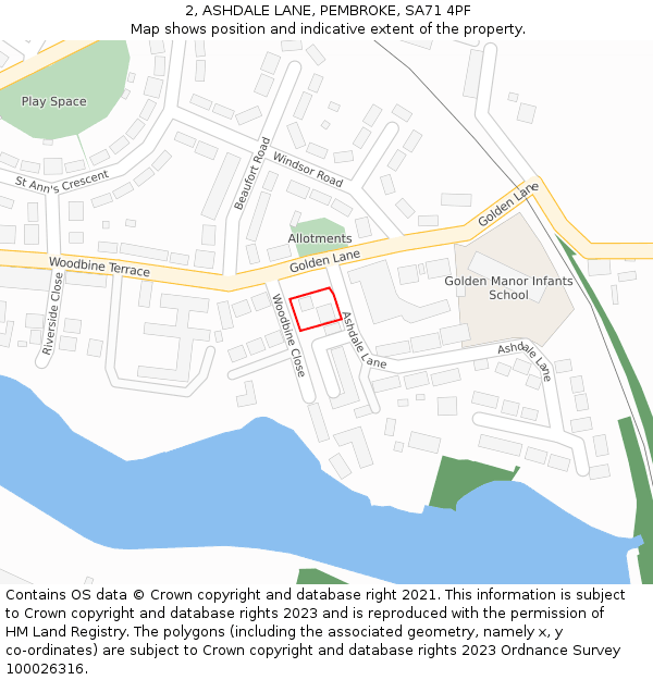 2, ASHDALE LANE, PEMBROKE, SA71 4PF: Location map and indicative extent of plot