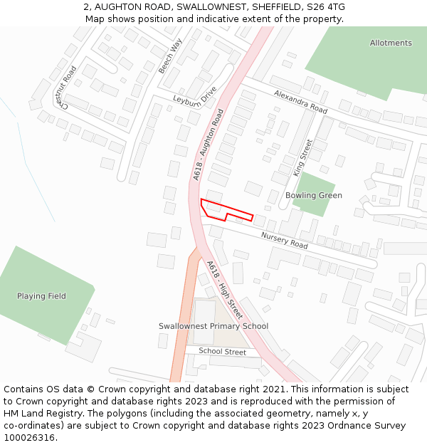 2, AUGHTON ROAD, SWALLOWNEST, SHEFFIELD, S26 4TG: Location map and indicative extent of plot