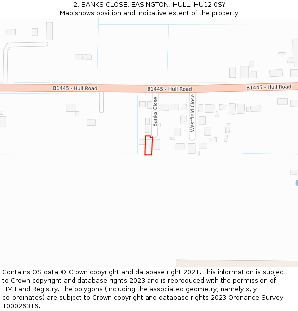 2, BANKS CLOSE, EASINGTON, HULL, HU12 0SY: Location map and indicative extent of plot