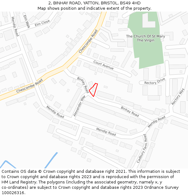 2, BINHAY ROAD, YATTON, BRISTOL, BS49 4HD: Location map and indicative extent of plot