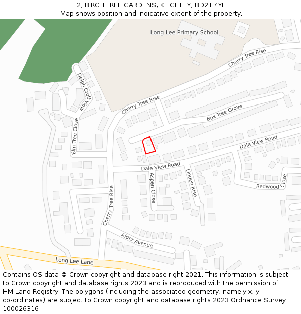 2, BIRCH TREE GARDENS, KEIGHLEY, BD21 4YE: Location map and indicative extent of plot