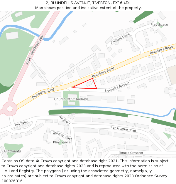 2, BLUNDELLS AVENUE, TIVERTON, EX16 4DL: Location map and indicative extent of plot