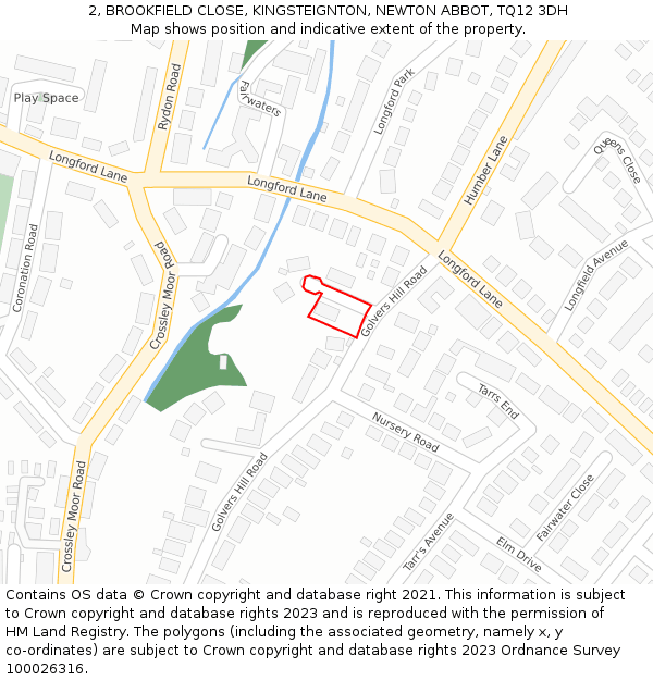 2, BROOKFIELD CLOSE, KINGSTEIGNTON, NEWTON ABBOT, TQ12 3DH: Location map and indicative extent of plot