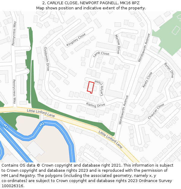 2, CARLYLE CLOSE, NEWPORT PAGNELL, MK16 8PZ: Location map and indicative extent of plot