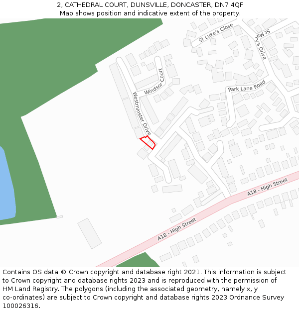 2, CATHEDRAL COURT, DUNSVILLE, DONCASTER, DN7 4QF: Location map and indicative extent of plot