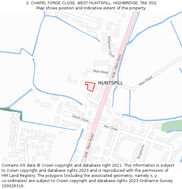 2, CHAPEL FORGE CLOSE, WEST HUNTSPILL, HIGHBRIDGE, TA9 3SQ: Location map and indicative extent of plot