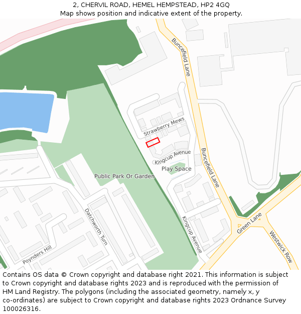 2, CHERVIL ROAD, HEMEL HEMPSTEAD, HP2 4GQ: Location map and indicative extent of plot