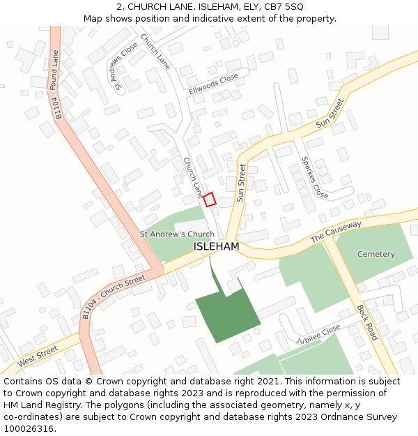 2, CHURCH LANE, ISLEHAM, ELY, CB7 5SQ: Location map and indicative extent of plot