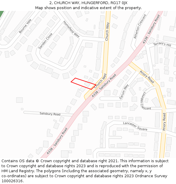 2, CHURCH WAY, HUNGERFORD, RG17 0JX: Location map and indicative extent of plot