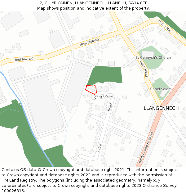 2, CIL YR ONNEN, LLANGENNECH, LLANELLI, SA14 8EF: Location map and indicative extent of plot