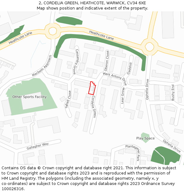 2, CORDELIA GREEN, HEATHCOTE, WARWICK, CV34 6XE: Location map and indicative extent of plot