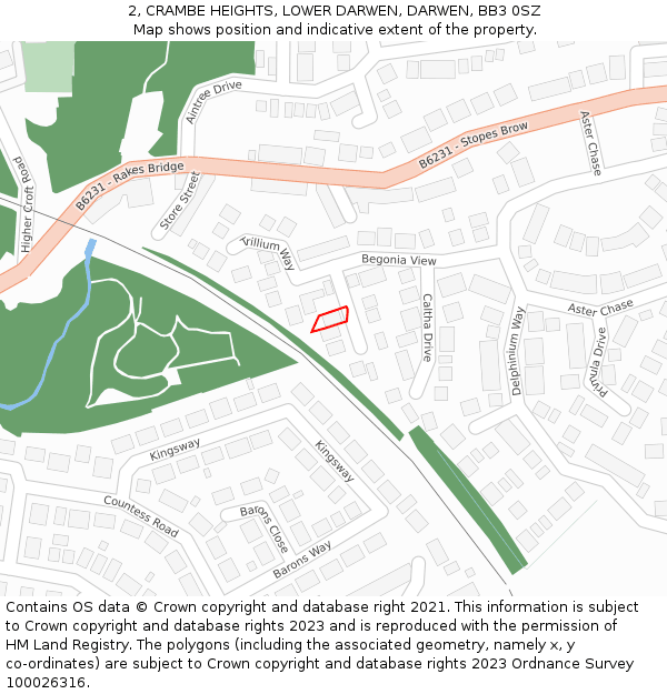 2, CRAMBE HEIGHTS, LOWER DARWEN, DARWEN, BB3 0SZ: Location map and indicative extent of plot