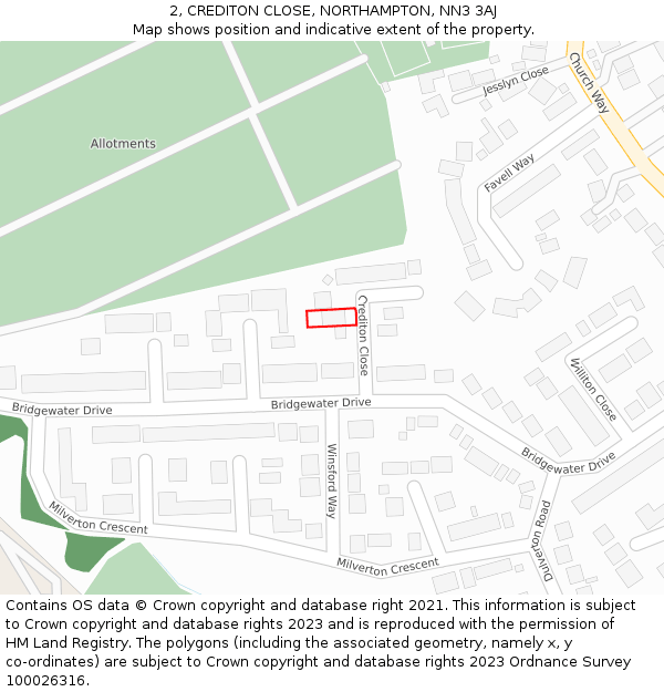 2, CREDITON CLOSE, NORTHAMPTON, NN3 3AJ: Location map and indicative extent of plot