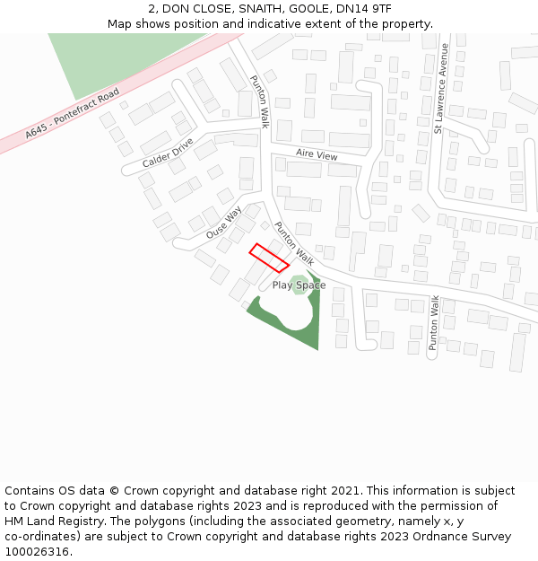 2, DON CLOSE, SNAITH, GOOLE, DN14 9TF: Location map and indicative extent of plot