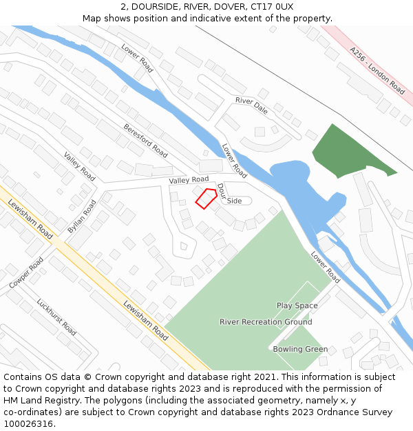 2, DOURSIDE, RIVER, DOVER, CT17 0UX: Location map and indicative extent of plot