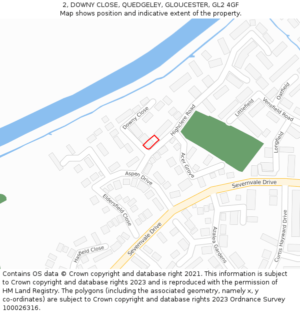 2, DOWNY CLOSE, QUEDGELEY, GLOUCESTER, GL2 4GF: Location map and indicative extent of plot