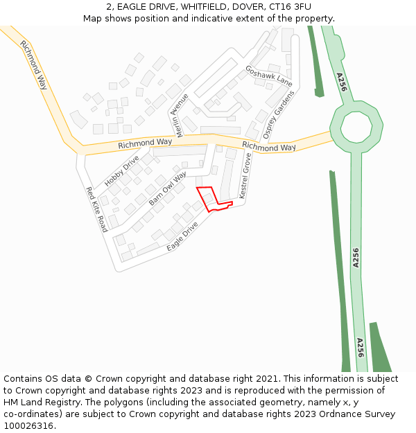 2, EAGLE DRIVE, WHITFIELD, DOVER, CT16 3FU: Location map and indicative extent of plot