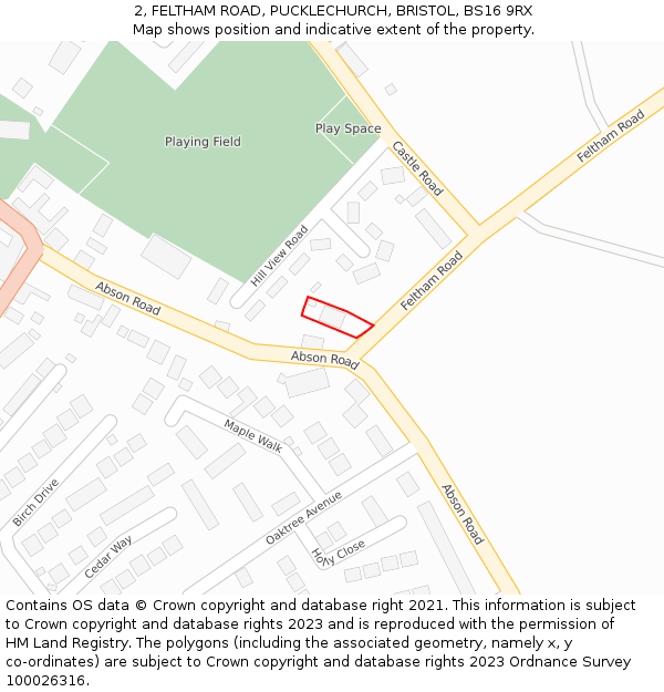 2, FELTHAM ROAD, PUCKLECHURCH, BRISTOL, BS16 9RX: Location map and indicative extent of plot