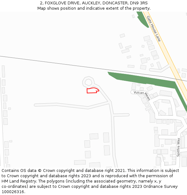 2, FOXGLOVE DRIVE, AUCKLEY, DONCASTER, DN9 3RS: Location map and indicative extent of plot