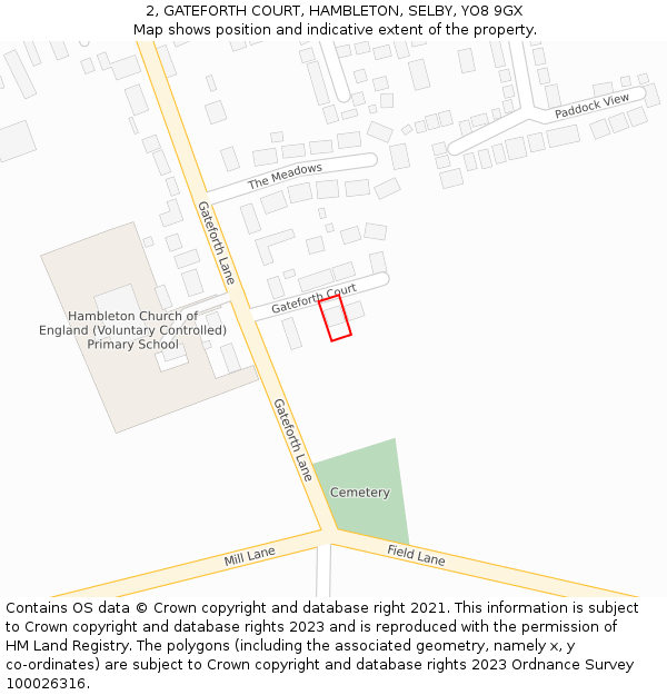 2, GATEFORTH COURT, HAMBLETON, SELBY, YO8 9GX: Location map and indicative extent of plot