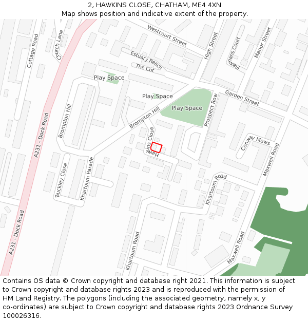 2, HAWKINS CLOSE, CHATHAM, ME4 4XN: Location map and indicative extent of plot