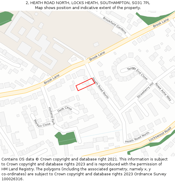 2, HEATH ROAD NORTH, LOCKS HEATH, SOUTHAMPTON, SO31 7PL: Location map and indicative extent of plot