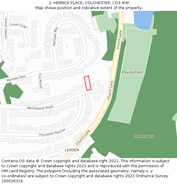 2, HERRICK PLACE, COLCHESTER, CO3 4HP: Location map and indicative extent of plot