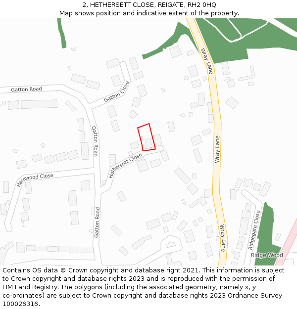 2, HETHERSETT CLOSE, REIGATE, RH2 0HQ: Location map and indicative extent of plot