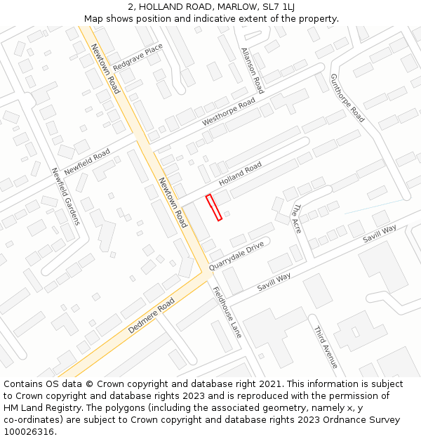 2, HOLLAND ROAD, MARLOW, SL7 1LJ: Location map and indicative extent of plot