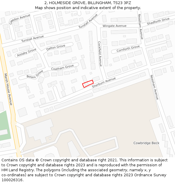 2, HOLMESIDE GROVE, BILLINGHAM, TS23 3PZ: Location map and indicative extent of plot