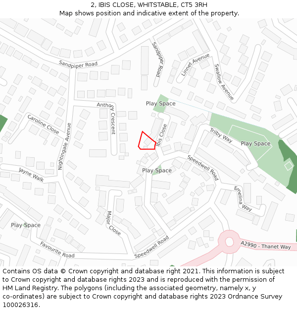 2, IBIS CLOSE, WHITSTABLE, CT5 3RH: Location map and indicative extent of plot