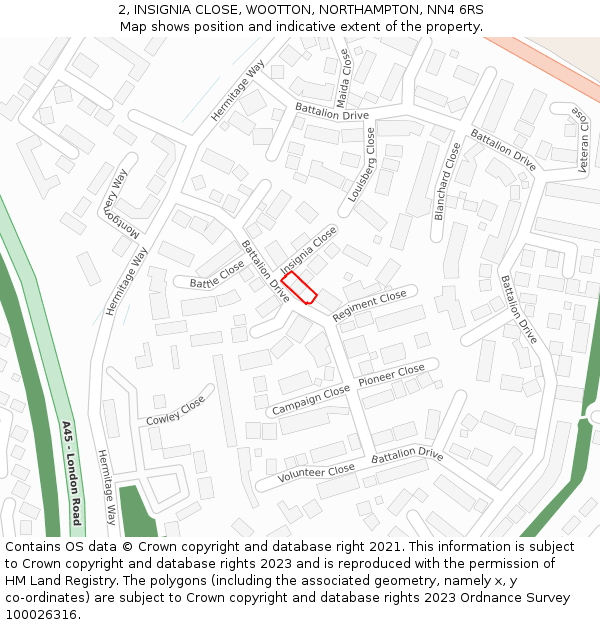 2, INSIGNIA CLOSE, WOOTTON, NORTHAMPTON, NN4 6RS: Location map and indicative extent of plot