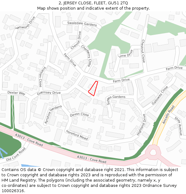 2, JERSEY CLOSE, FLEET, GU51 2TQ: Location map and indicative extent of plot