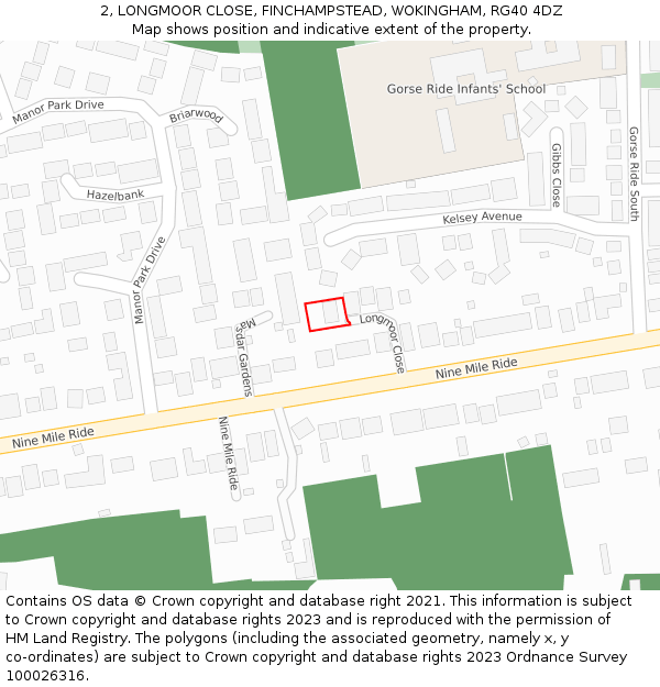 2, LONGMOOR CLOSE, FINCHAMPSTEAD, WOKINGHAM, RG40 4DZ: Location map and indicative extent of plot