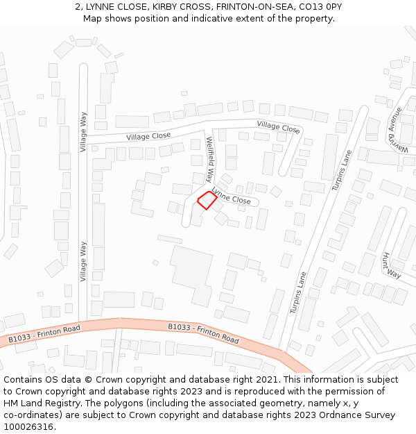 2, LYNNE CLOSE, KIRBY CROSS, FRINTON-ON-SEA, CO13 0PY: Location map and indicative extent of plot