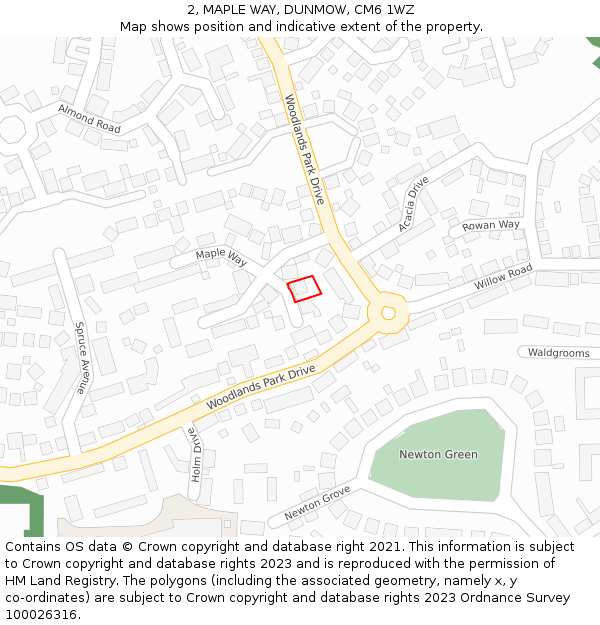 2, MAPLE WAY, DUNMOW, CM6 1WZ: Location map and indicative extent of plot