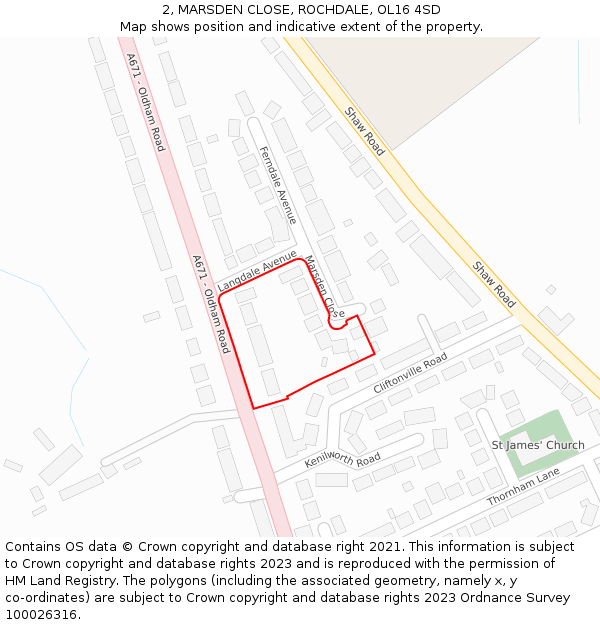 2, MARSDEN CLOSE, ROCHDALE, OL16 4SD: Location map and indicative extent of plot