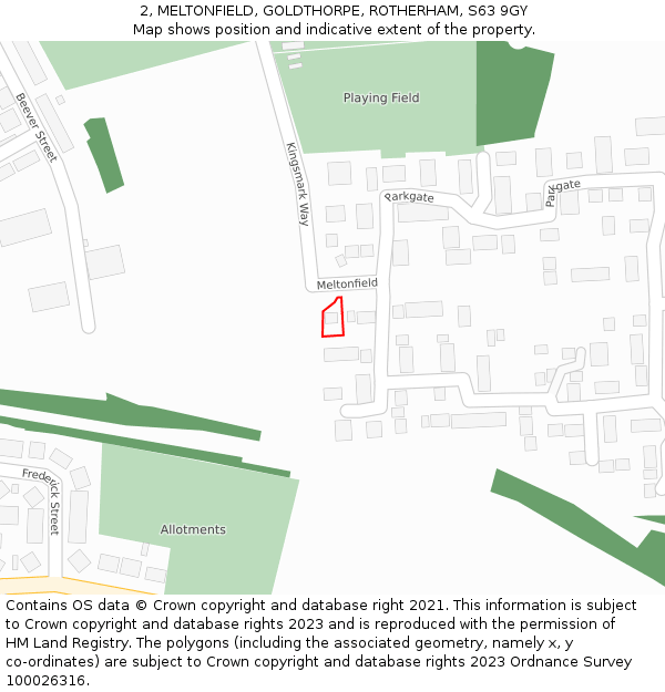 2, MELTONFIELD, GOLDTHORPE, ROTHERHAM, S63 9GY: Location map and indicative extent of plot