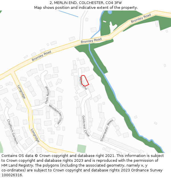 2, MERLIN END, COLCHESTER, CO4 3FW: Location map and indicative extent of plot