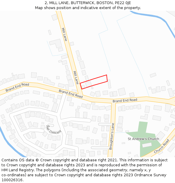 2, MILL LANE, BUTTERWICK, BOSTON, PE22 0JE: Location map and indicative extent of plot