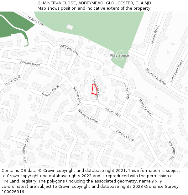 2, MINERVA CLOSE, ABBEYMEAD, GLOUCESTER, GL4 5JD: Location map and indicative extent of plot