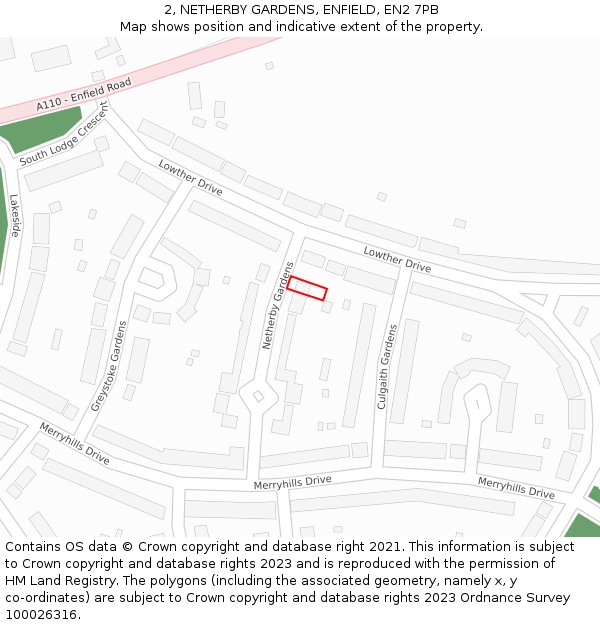 2, NETHERBY GARDENS, ENFIELD, EN2 7PB: Location map and indicative extent of plot